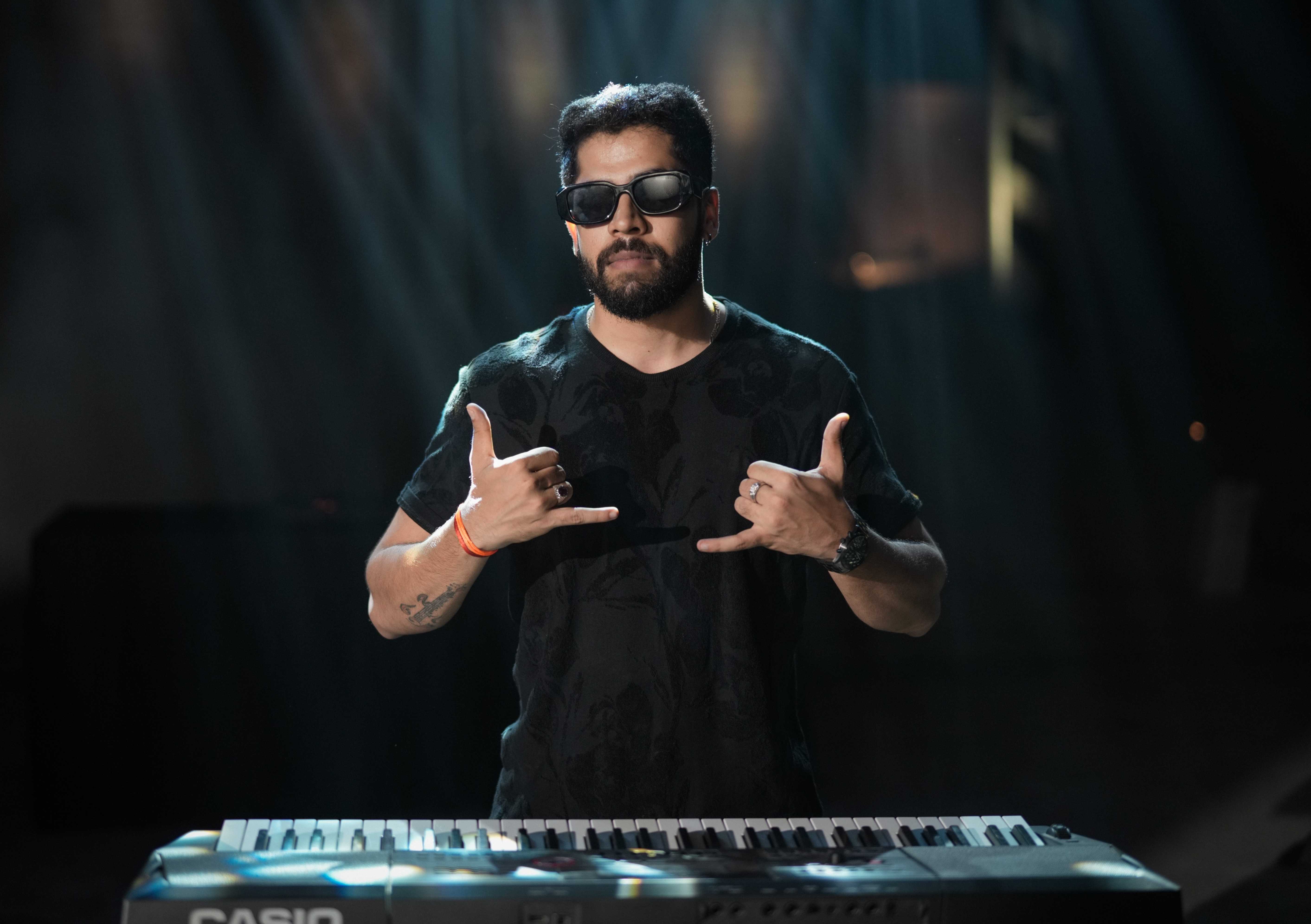 AJ working in the music studio